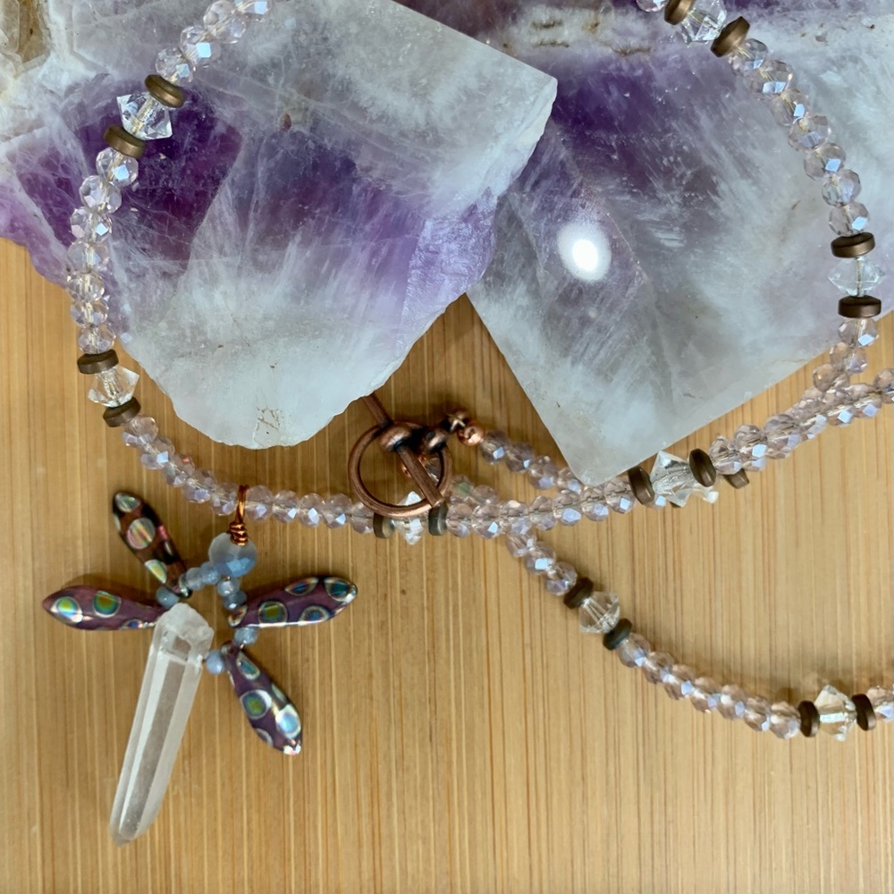 Quartz Crystal Dragonfly Necklace